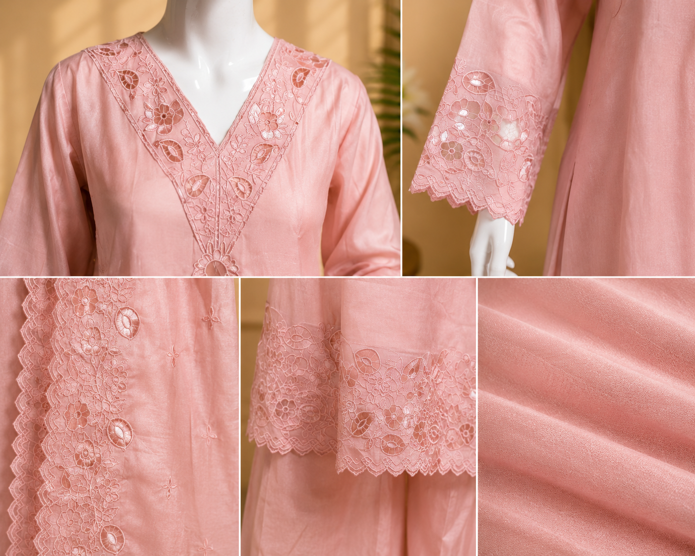 Threaditionals Blush Pink Embroidered Luxury 3-Piece Suit Set