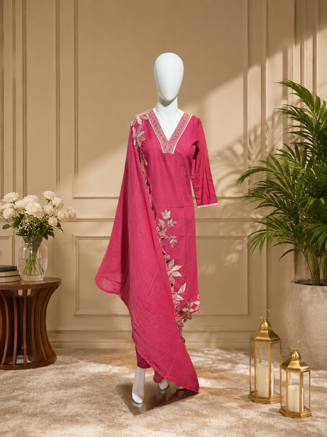 Designer Embroidered Lawn Suit – Rose Pink