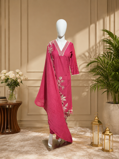 Designer Embroidered Lawn Suit – Rose Pink