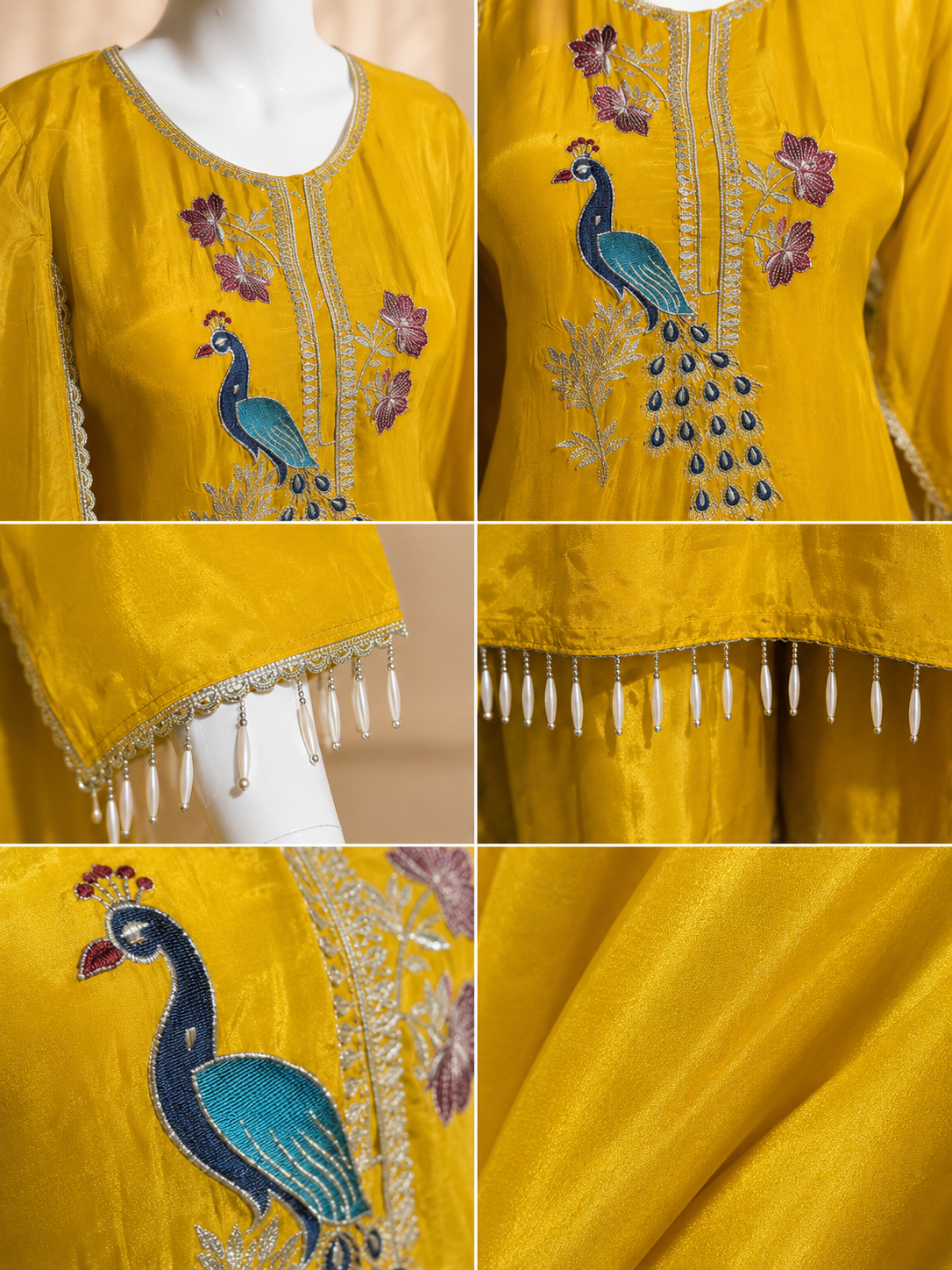 Mustard Yellow Peacock Embroidered 3 Piece Suit