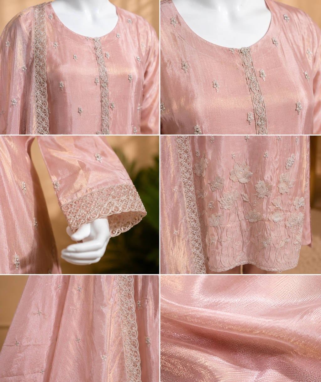 Blush Pink Embroidered Luxury 3 Piece Suit Set