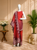 Maroon Ombre Embroidered 3 Piece Suit Set